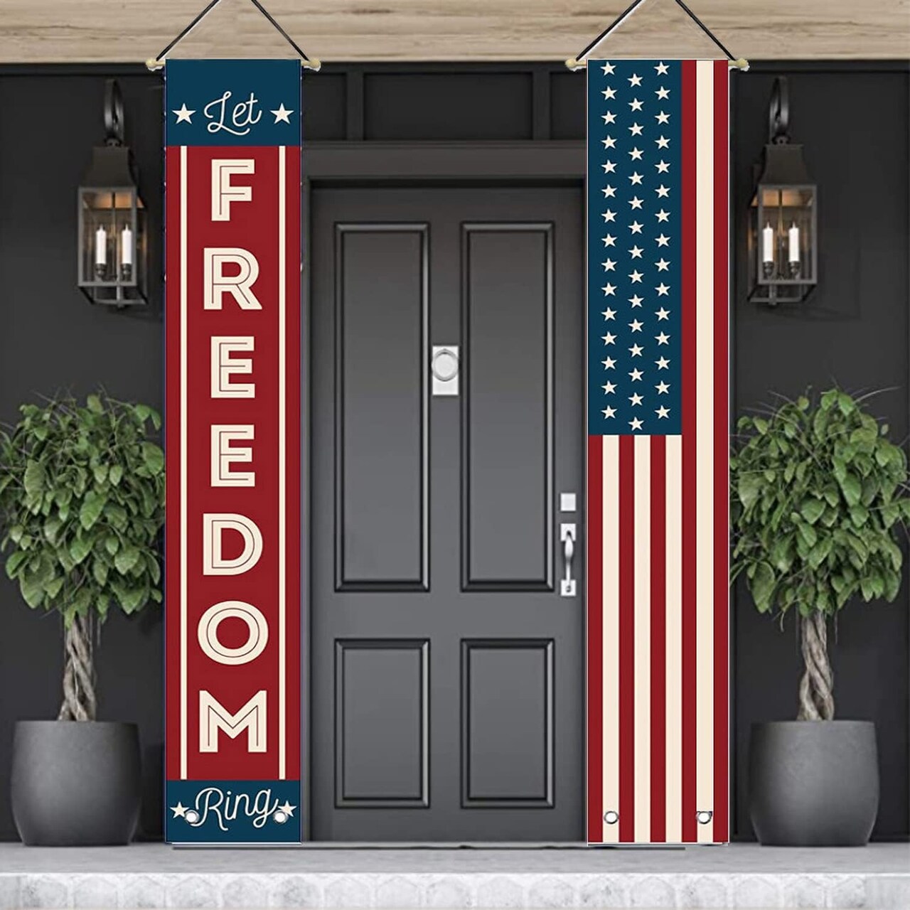 4th of July & Patriotic Holiday Outdoor Decorations – Hanging American Flag and Banner Wreath, Stars & Stripes Porch Sign for Memorial Day, Independence Day, Veterans Day, and Labor Day (Red, White, Blue, 2025)